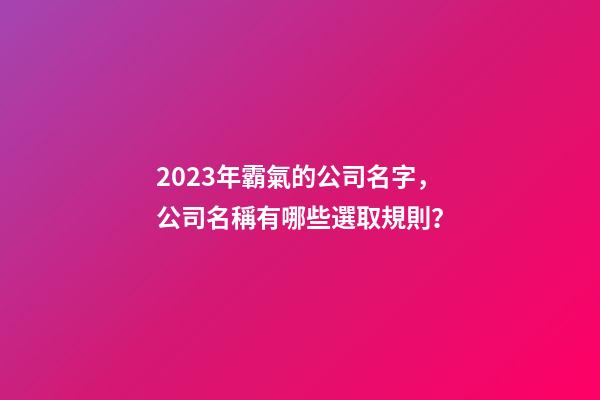 2023年霸氣的公司名字，公司名稱有哪些選取規則？
