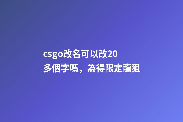 csgo改名可以改20多個字嗎，為得限定龍狙-第1張-觀點-玄機派