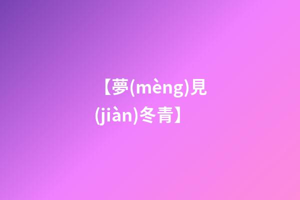 【夢(mèng)見(jiàn)冬青】