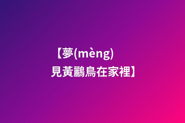 【夢(mèng)見黃鸝鳥在家裡】