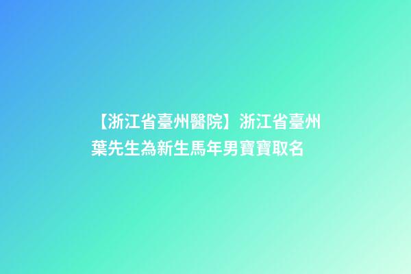【浙江省臺州醫院】浙江省臺州葉先生為新生馬年男寶寶取名-第1張-公司起名-玄機派