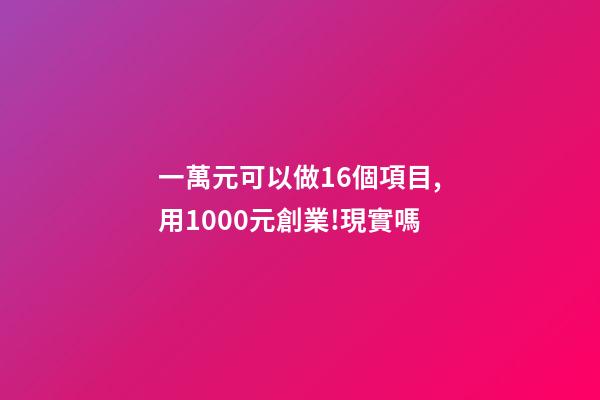 一萬元可以做16個項目,用1000元創業!現實嗎-第1張-觀點-玄機派