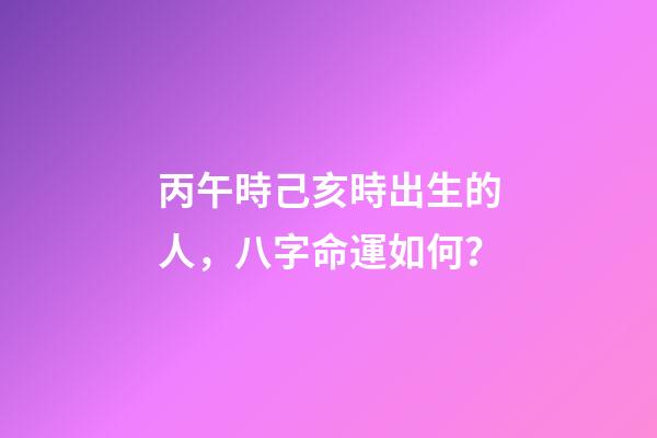 丙午時己亥時出生的人，八字命運如何？