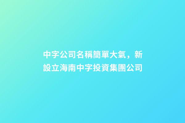 中字公司名稱簡單大氣，新設立海南中字投資集團公司