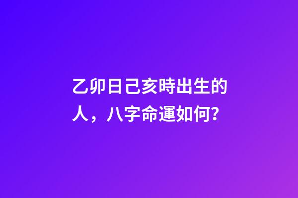 乙卯日己亥時出生的人，八字命運如何？