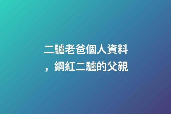 二驢老爸個人資料，網紅二驢的父親-第1張-觀點-玄機派