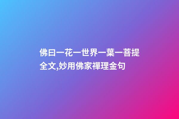 佛曰一花一世界一葉一菩提全文,妙用佛家禪理金句-第1張-觀點-玄機派