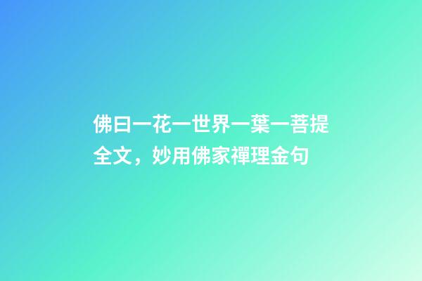 佛曰一花一世界一葉一菩提全文，妙用佛家禪理金句-第1張-觀點-玄機派