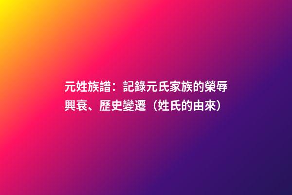 元姓族譜：記錄元氏家族的榮辱興衰、歷史變遷（姓氏的由來）