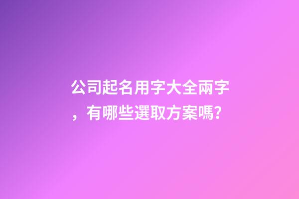 公司起名用字大全兩字，有哪些選取方案嗎？