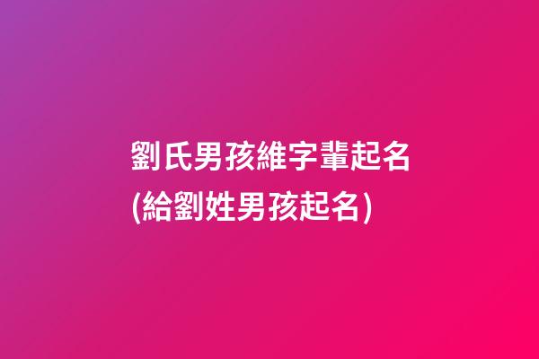 劉氏男孩維字輩起名(給劉姓男孩起名)