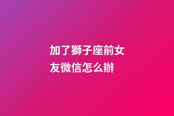 加了獅子座前女友微信怎么辦-第1張-星座運勢-玄機派