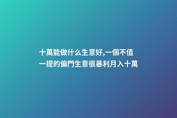 十萬能做什么生意好,一個不值一提的偏門生意很暴利月入十萬-第1張-觀點-玄機派
