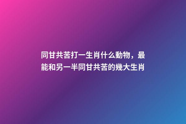 同甘共苦打一生肖什么動物，最能和另一半同甘共苦的幾大生肖-第1張-觀點-玄機派