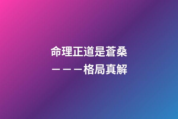 命理正道是蒼桑－－－格局真解