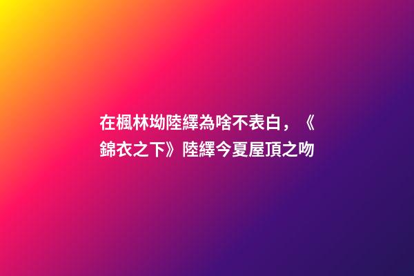 在楓林坳陸繹為啥不表白，《錦衣之下》陸繹今夏屋頂之吻-第1張-觀點-玄機派