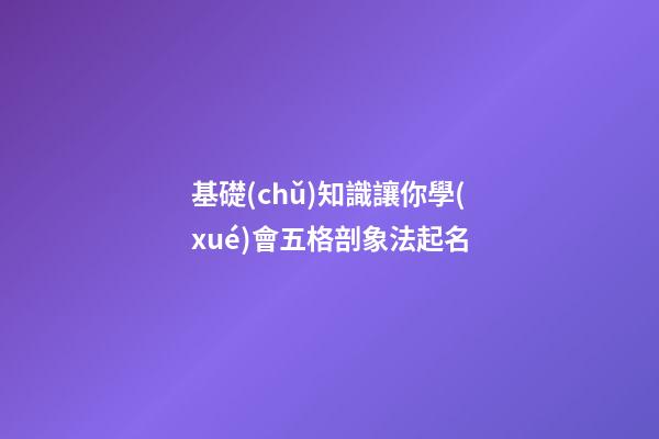 基礎(chǔ)知識讓你學(xué)會五格剖象法起名