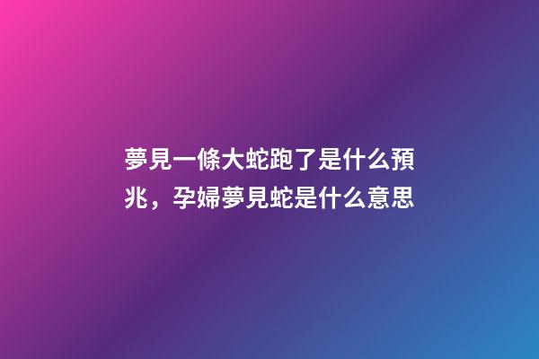 夢見一條大蛇跑了是什么預兆，孕婦夢見蛇是什么意思-第1張-觀點-玄機派