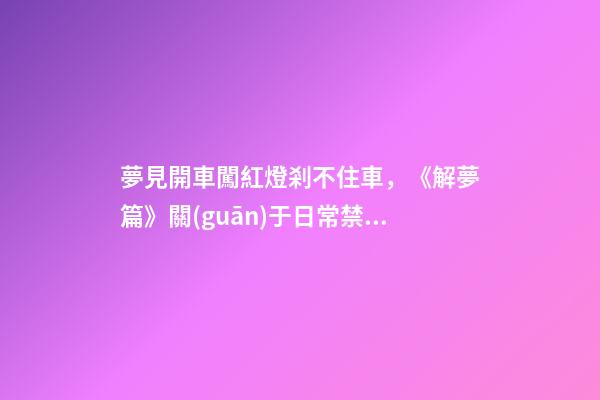 夢見開車闖紅燈剎不住車，《解夢篇》關(guān)于日常禁忌與夢境-第1張-觀點-玄機派