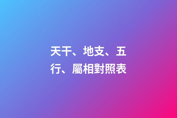 天干、地支、五行、屬相對照表