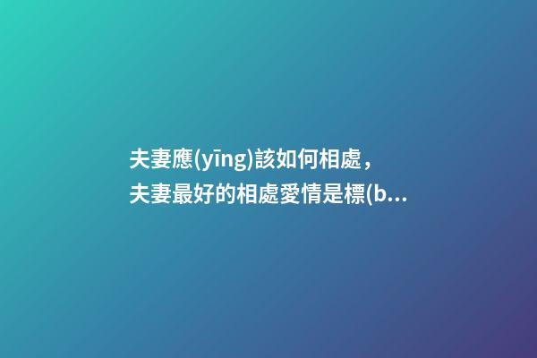 夫妻應(yīng)該如何相處，夫妻最好的相處愛情是標(biāo)配-第1張-觀點(diǎn)-玄機(jī)派