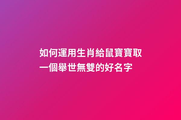 如何運用生肖給鼠寶寶取一個舉世無雙的好名字