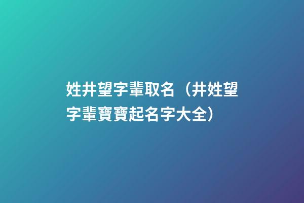姓井望字輩取名（井姓望字輩寶寶起名字大全）