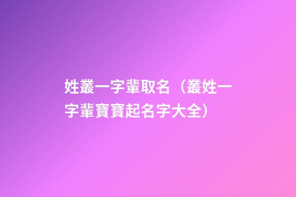 姓叢一字輩取名（叢姓一字輩寶寶起名字大全）
