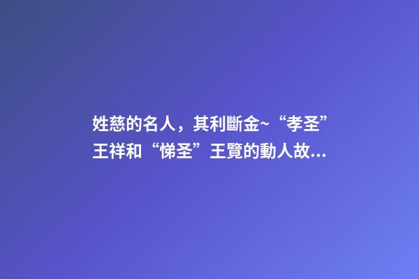 姓慈的名人，其利斷金~“孝圣”王祥和“悌圣”王覽的動人故事-第1張-觀點-玄機派