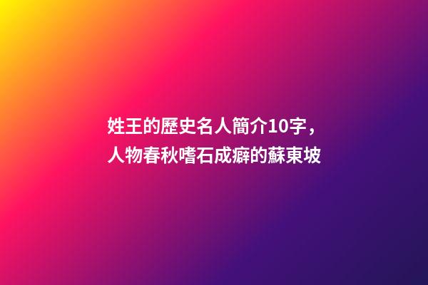 姓王的歷史名人簡介10字，人物春秋嗜石成癖的蘇東坡-第1張-觀點-玄機派