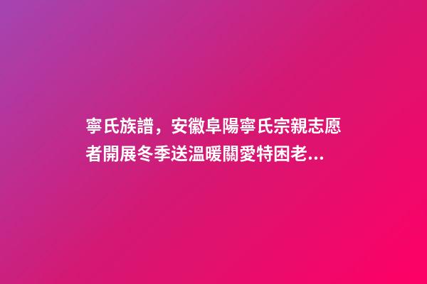 寧氏族譜，安徽阜陽寧氏宗親志愿者開展冬季送溫暖關愛特困老人活動-第1張-觀點-玄機派