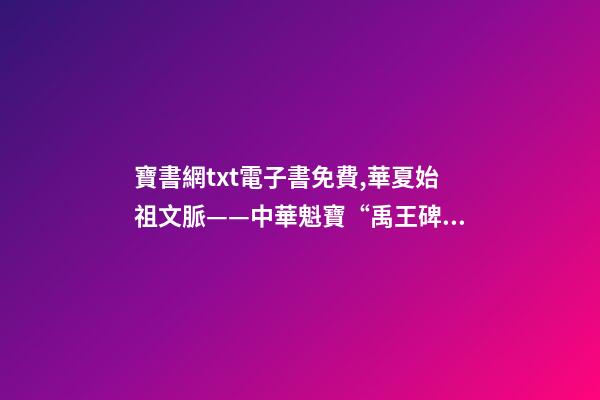 寶書網txt電子書免費,華夏始祖文脈——中華魁寶“禹王碑”傳奇-第1張-觀點-玄機派