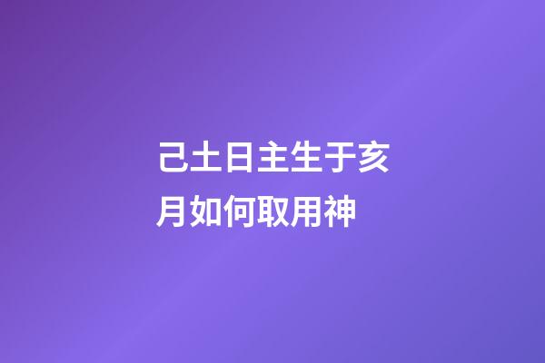 己土日主生于亥月如何取用神?