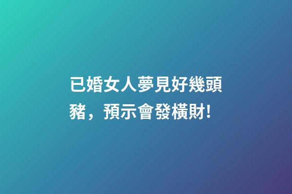 已婚女人夢見好幾頭豬，預示會發橫財!-第1張-觀點-玄機派