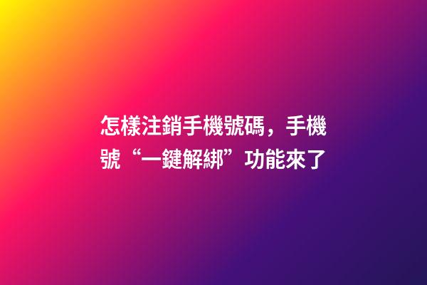 怎樣注銷手機號碼，手機號“一鍵解綁”功能來了-第1張-觀點-玄機派