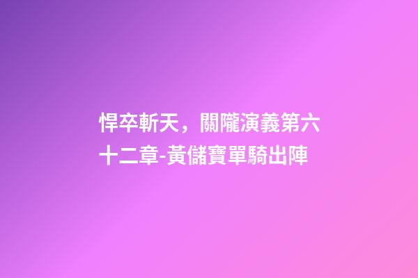 悍卒斬天，關隴演義第六十二章-黃儲寶單騎出陣-第1張-觀點-玄機派