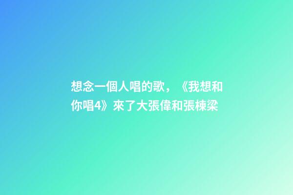 想念一個人唱的歌，《我想和你唱4》來了大張偉和張棟梁-第1張-觀點-玄機派
