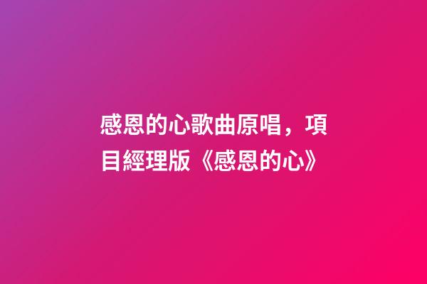 感恩的心歌曲原唱，項目經理版《感恩的心》-第1張-觀點-玄機派