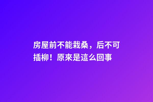 房屋前不能栽桑，后不可插柳！原來是這么回事