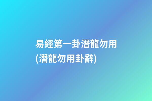 易經第一卦潛龍勿用(潛龍勿用卦辭)