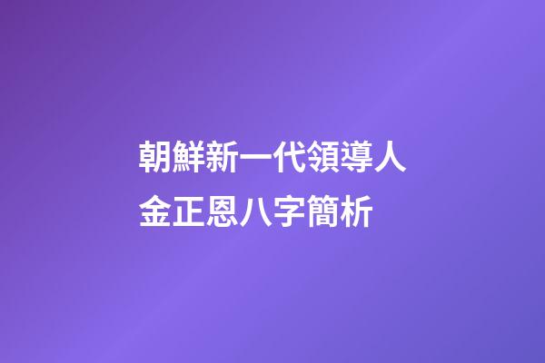 朝鮮新一代領導人金正恩八字簡析