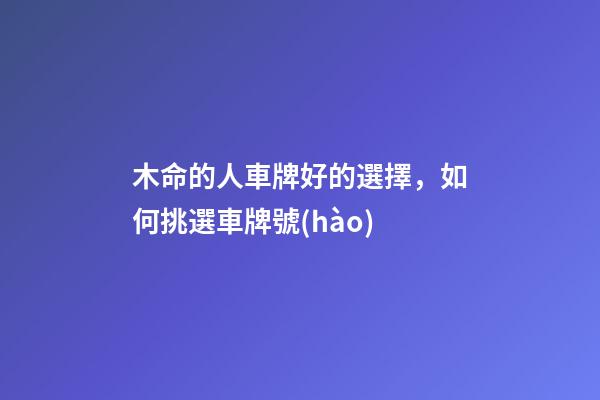 木命的人車牌好的選擇，如何挑選車牌號(hào)