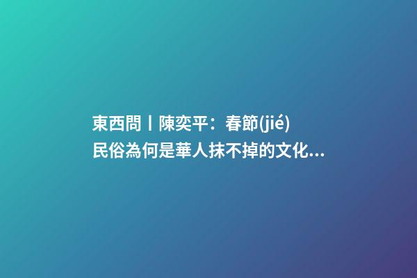 東西問丨陳奕平：春節(jié)民俗為何是華人抹不掉的文化記憶？-第1張-觀點-玄機派