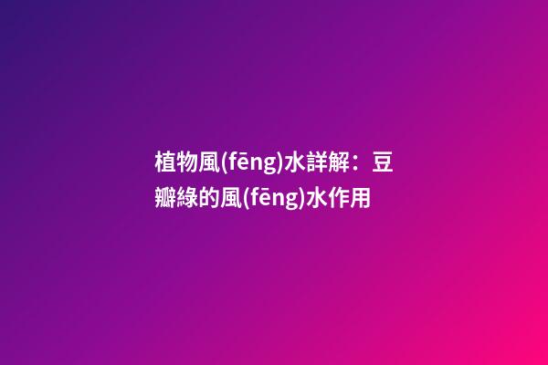 植物風(fēng)水詳解：豆瓣綠的風(fēng)水作用
