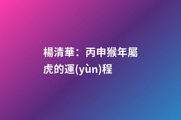 楊清華：丙申猴年屬虎的運(yùn)程