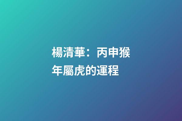 楊清華：丙申猴年屬虎的運程