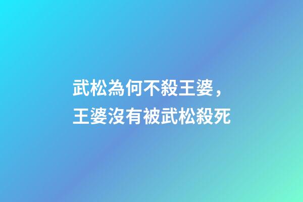 武松為何不殺王婆，王婆沒有被武松殺死-第1張-觀點-玄機派