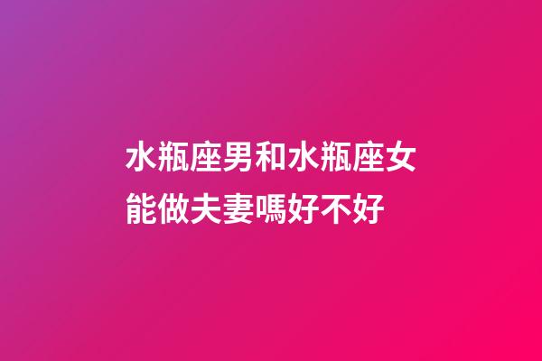 水瓶座男和水瓶座女能做夫妻嗎好不好-第1張-星座運勢-玄機派