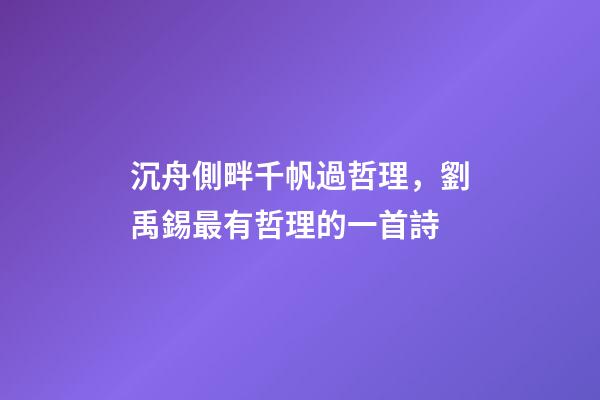 沉舟側畔千帆過哲理，劉禹錫最有哲理的一首詩-第1張-觀點-玄機派