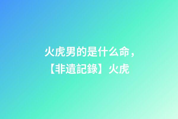 火虎男的是什么命，【非遺記錄】火虎-第1張-觀點-玄機派